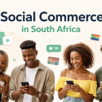 Social commerce in South Africa showing young creators and shoppers using mobile phones for influencer marketing and UGC